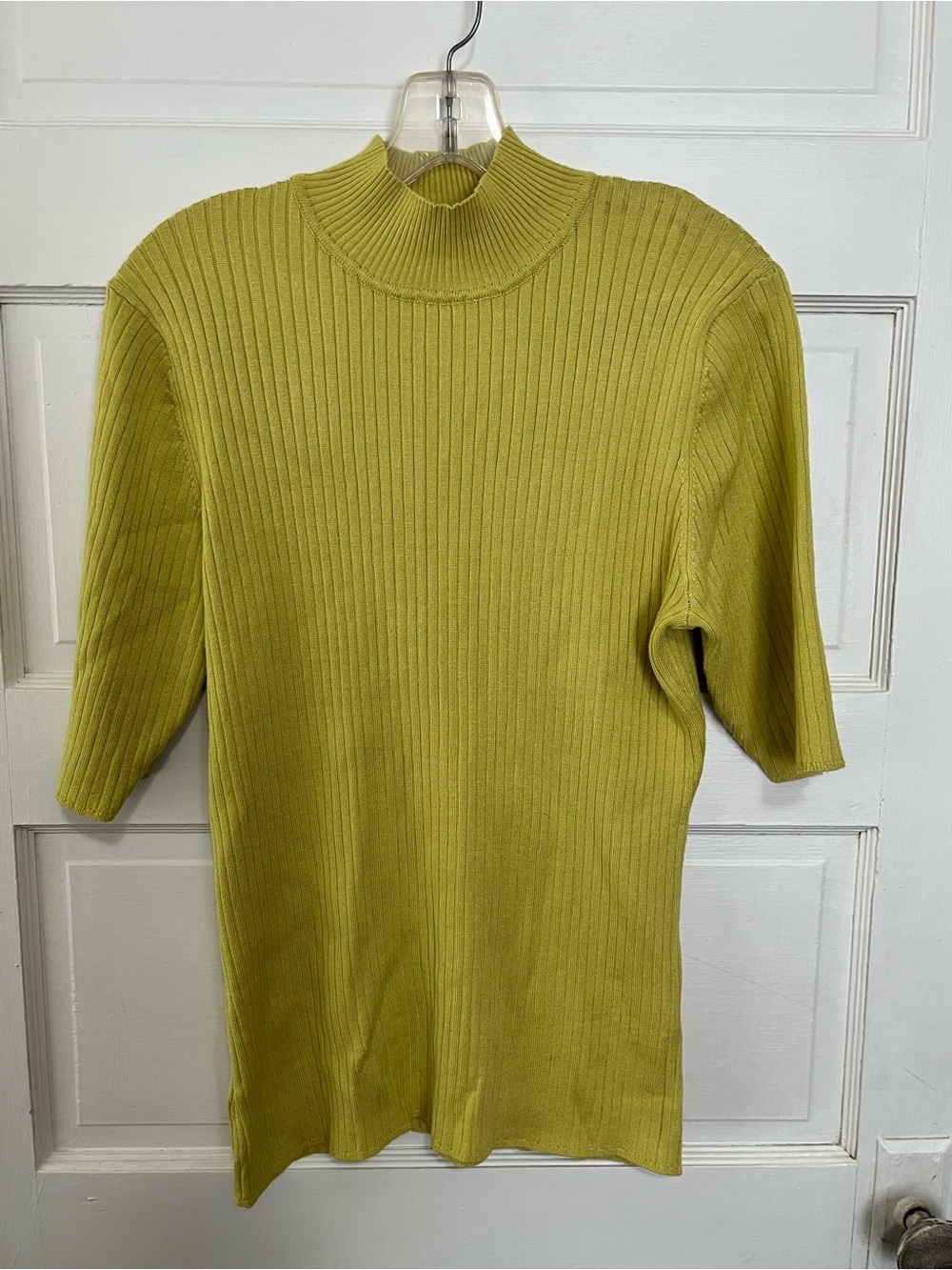 Madison Grey Ribbed Mock Neck Short Sleeve Sweater - Lime Green XL